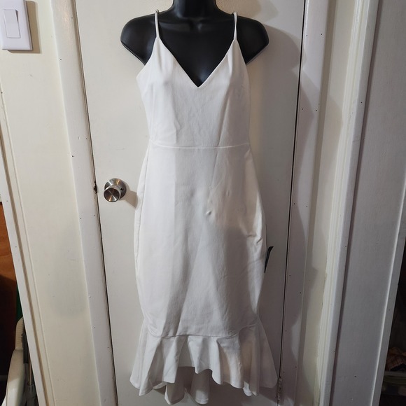 Lulus Dresses & Skirts - Lulus Women Strictly Romance Satin Asymmetrical Tiered Midi Dress White  L